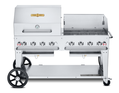 Crown Verity Mobile 60" Gas Grill with 30" Roll Dome & Bun Rack and 30" Windguard, Propane/Bulk - CV-MCB-60SI-BULK-RWP