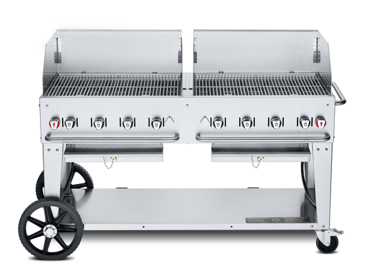 Crown Verity Mobile 60" Gas Grill with 2 x 30" Windguards, Propane/20 & 30 lb Tanks - CV-MCB-60WGP-LP