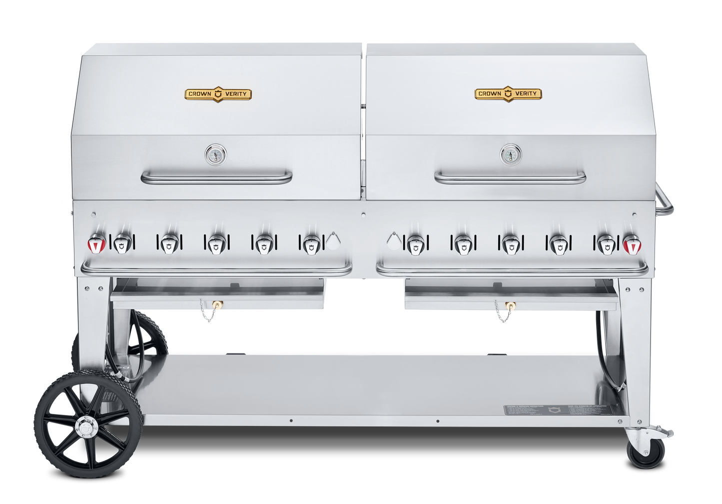 Crown Verity Mobile 72" Gas Grill with 2 x 36" Roll Domes & Bun Racks, Propane/Bulk - CV-MCB-72SI-BULK-RDP