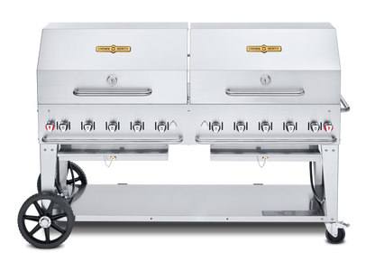 Crown Verity Mobile 72" Gas Grill with 2 x 36" Roll Domes & Bun Racks, Propane/Bulk - CV-MCB-72SI-BULK-RDP