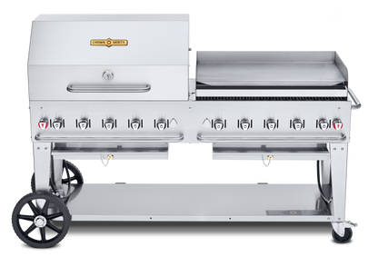 Crown Verity Mobile 72" Gas Grill with 36" Roll Dome & Bun Rack and 36" Griddle, Propane/Bulk - CV-MCB-72SI-BULK-RGP