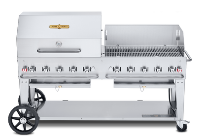 Crown Verity Mobile 72" Gas Grill with 36" Roll Dome & Bun Rack and 36" Windguard, Propane/Bulk - CV-MCB-72SI-BULK-RWP
