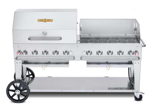 Crown Verity Mobile 72" Gas Grill with 36" Roll Dome & Bun Rack and 36" Windguard, Propane/20 & 30 lb Tanks - CV-MCB-72RWP-LP