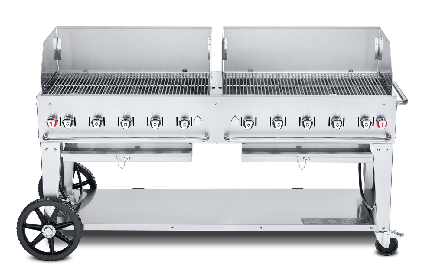 Crown Verity Mobile 72" Gas Grill with 2 x 36" Windguards, Propane/Bulk - CV-MCB-72SI-BULK-WGP