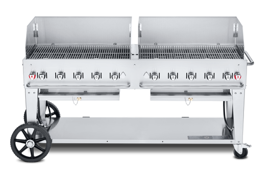 Crown Verity Mobile 72" Gas Grill with 2 x 36" Windguards, Propane/20 & 30 lb Tanks - CV-MCB-72WGP-LP