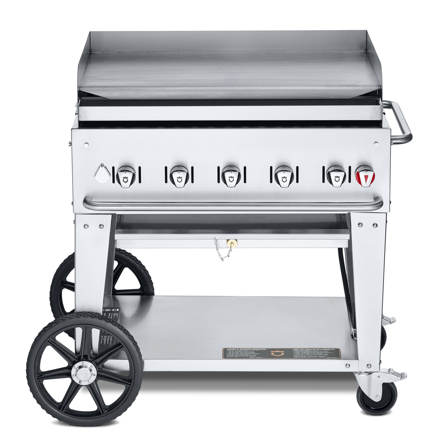 Crown Verity | Plaque chauffante à gaz mobile de 36 po avec bac à graisse et dosseret, acier inoxydable, gaz naturel