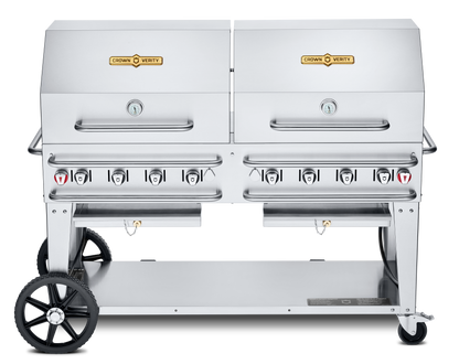 Crown Verity Pro Series Rental 60" Gas Grill with Crash Bars, Roll Dome and Bun Rack, Propane/50 & 100 lb Tanks - CV-RCB-60RDPSI50/100
