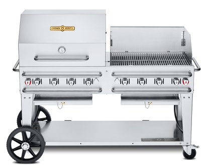 Crown Verity Pro Series Rental 60" Gas Grill with Crash Bars, 30" Roll Dome & Bun Rack, 30" Windguard, Propane/50 & 100 lb Tanks - CV-RCB-60RWPSI50/100