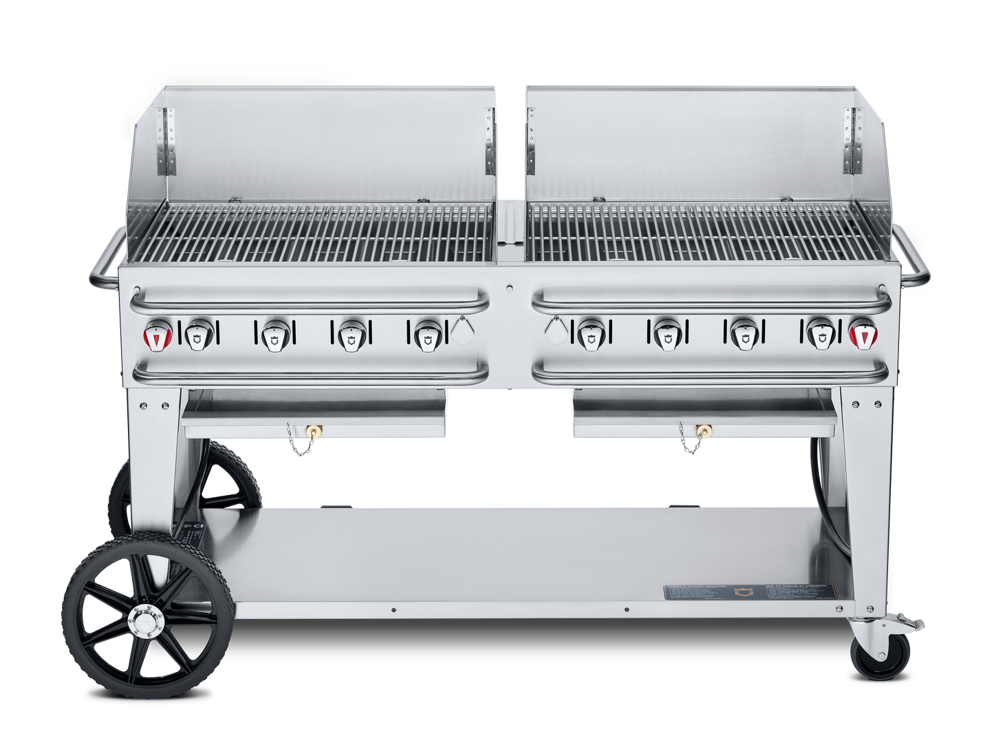 Crown Verity Pro Series Rental 60" Gas Grill with Crash Bars, 2 x 30" Windguards, Propane/Bulk - CV-RCB-60WGP-SI-BULK