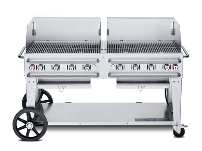 Crown Verity Pro Series Rental 60" Gas Grill with Crash Bars, 2 x 30" Windguards, Propane/Bulk - CV-RCB-60WGP-SI-BULK