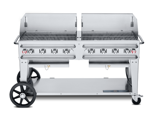 Crown Verity Pro Series Rental 60" Gas Grill with Crash Bars, 2 x 30" Windguards, Propane/20 & 30 lb Tanks - CV-RCB-60WGP