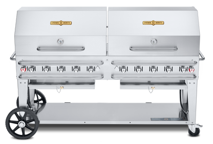 Crown Verity Pro Series Rental 72" Gas Grill with Crash Bars, 2 x 36" Roll Domes and Bun Racks, Propane/Bulk - CV-RCB-72RDP-SI-BULK