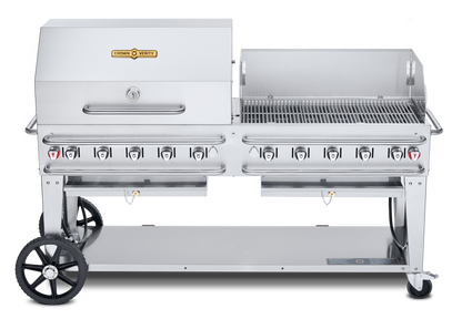 Crown Verity Pro Series Rental 72" Gas Grill with Crash Bars, 36" Roll Dome & Bun Rack, 36" Windguard, Propane/20 & 30 lb Tanks - CV-RCB-72RWP