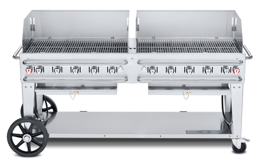 Crown Verity Pro Series Rental 72" Gas Grill with Crash Bars, 2 x 36" Windguards, Propane/Bulk - CV-RCB-72WGP-SI-BULK