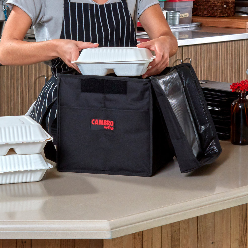 Cambro | GoBag Folding Delivery Bag, Black, Medium, 12" x 15" x 15" - ChefEquipment.com