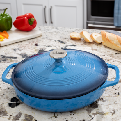 Lodge | Round Covered Casserole Dish, 3.6 qt, Enamel Cast Iron, Blue