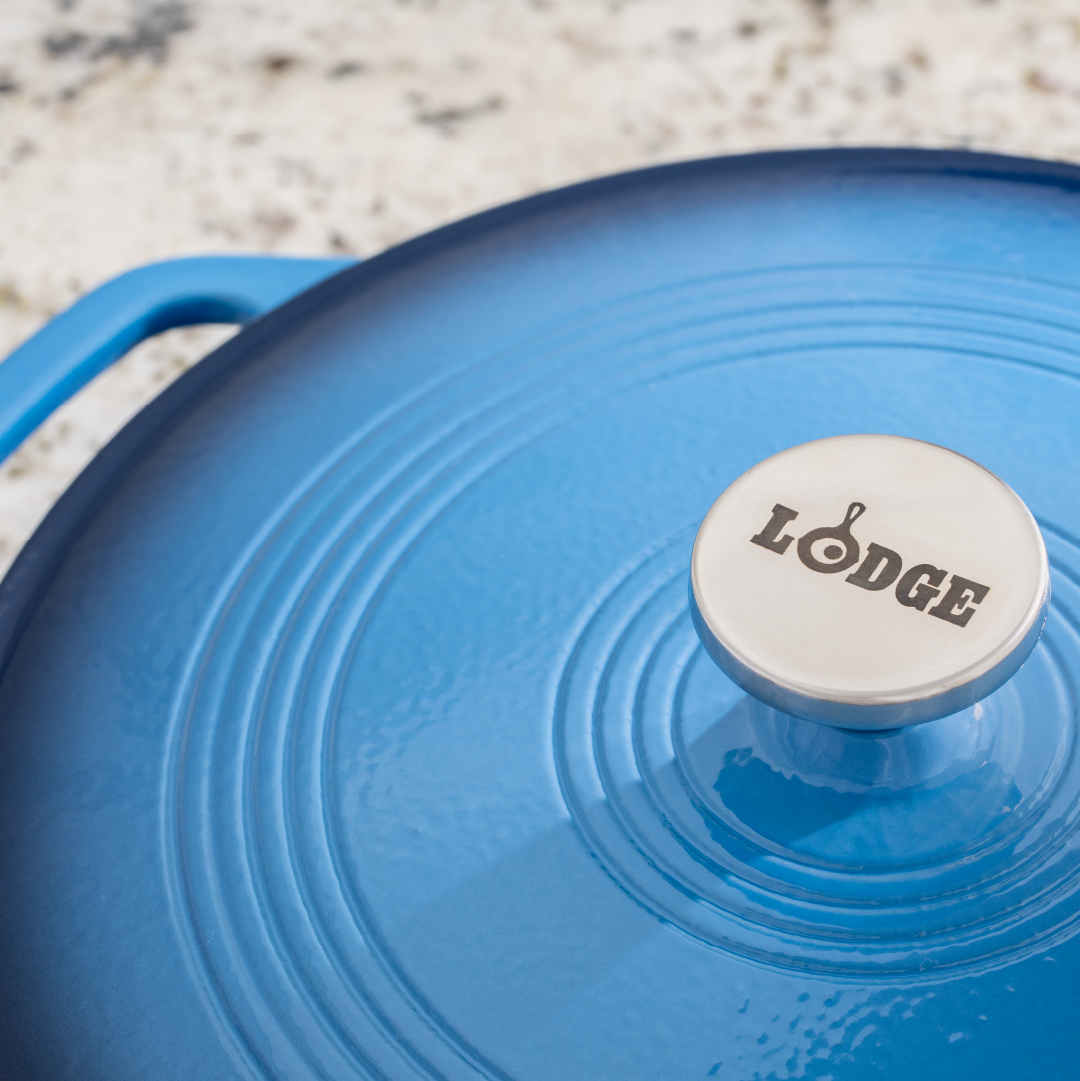 Lodge | Round Covered Casserole Dish, 3.6 qt, Enamel Cast Iron, Blue