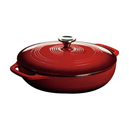 Lodge | Round Covered Casserole Dish, 3.6 qt, Enamel Cast Iron, Red