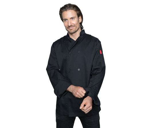 Blackwood Economy Long Sleeve Chef Jacket, Small, Plastic Buttons, Poly Cotton, Black, FINAL SALE - ECO-07(BLK-S)