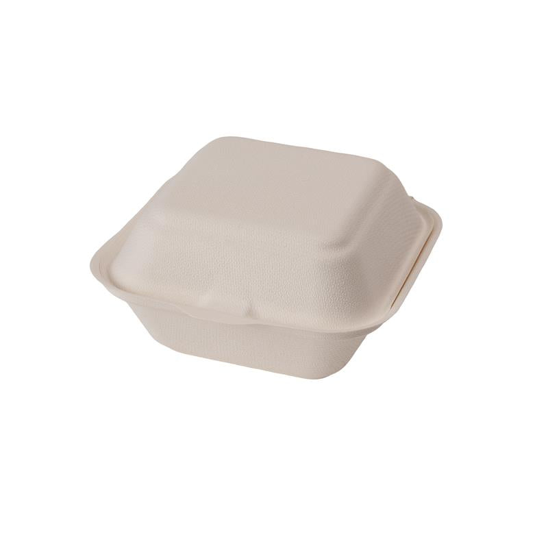 Eco-Packaging | Compostable Sugarcane Clamshell Container, 5" x 5" x 3", White (500-pack)