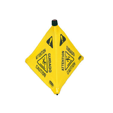 Rubbermaid | Floor Caution Sign, Pop Up, Multilingual, 3 Sided, Yellow - ChefEquipment.com