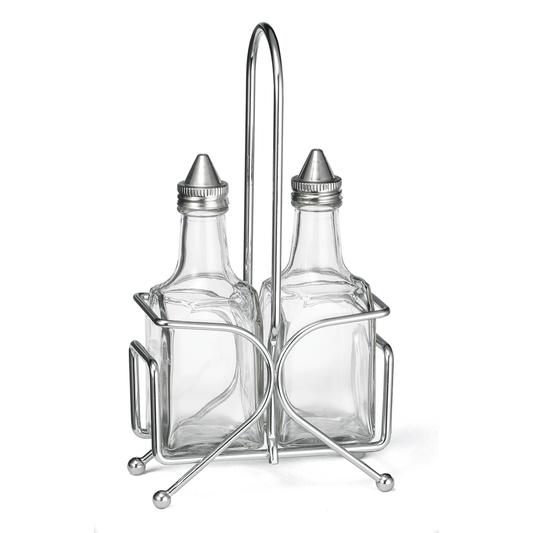 TableCraft | European Collection 3 Piece Cruet Set, Glass/Stainless Steel