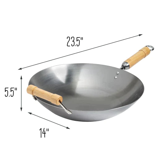 Joyce Chen | Classic Series Round Bottom Wok, 14", Carbon Steel/Birch Handles