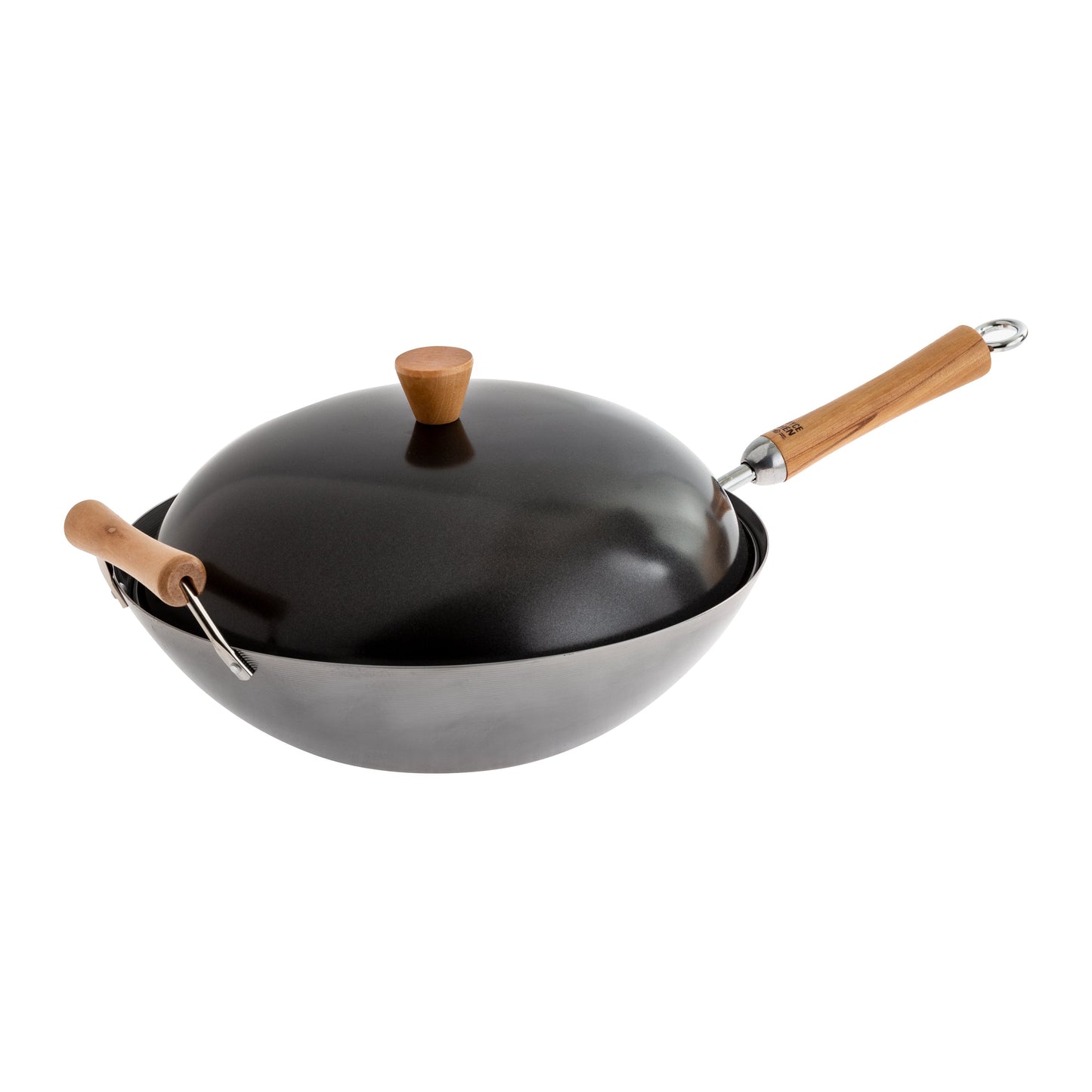 Joyce Chen | Classic Series 4 Piece Flat Bottom Wok Set, 14", Carbon Steel/Birch Handles