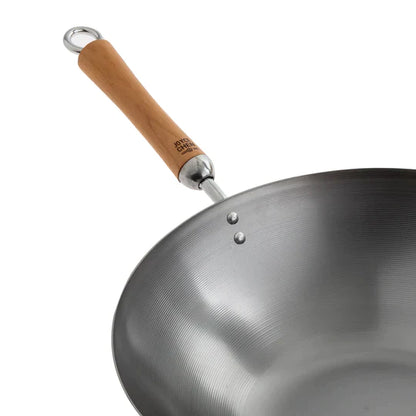 Joyce Chen | Classic Series Flat Bottom Wok, 14", Carbon Steel/Birch Handles