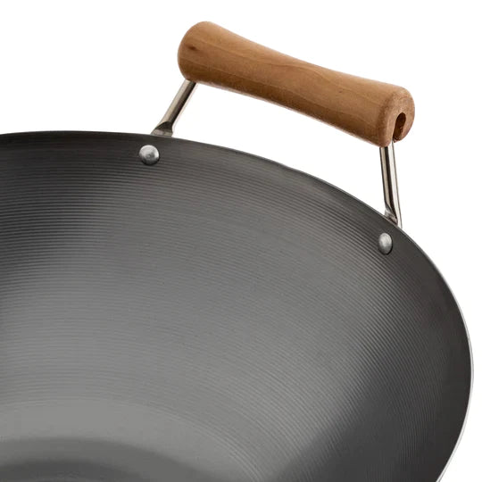 Joyce Chen | Classic Series Flat Bottom Wok, 14", Carbon Steel/Birch Handles