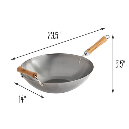 Joyce Chen | Classic Series Flat Bottom Wok, 14", Carbon Steel/Birch Handles