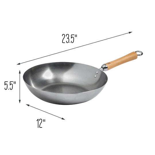 Joyce Chen | Classic Series Stir Fry Pan, 12", Carbon Steel/Birch Handle