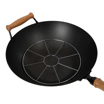 Joyce Chen | Professional Series 10 Piece Nonstick Flat Bottom Wok Set, 14", Carbon Steel/Maple