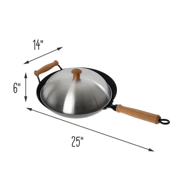 Joyce Chen | Professional Series 10 Piece Nonstick Flat Bottom Wok Set, 14", Carbon Steel/Maple