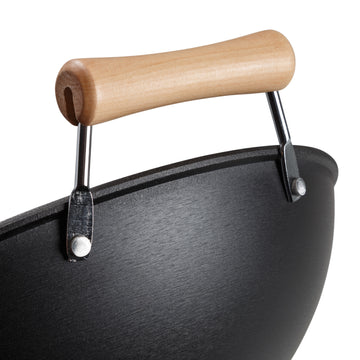 Joyce Chen | Professional Series Flat Bottom Wok, 14", Cast Iron/Maple