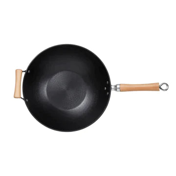 Joyce Chen | Professional Series Flat Bottom Wok, 14", Cast Iron/Maple