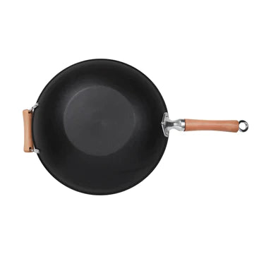 Joyce Chen | Professional Series Flat Bottom Wok, 14", Cast Iron/Maple