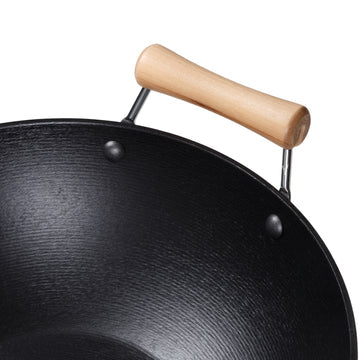 Joyce Chen | Professional Series Flat Bottom Wok, 14", Cast Iron/Maple