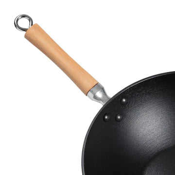 Joyce Chen | Professional Series Flat Bottom Wok, 14", Cast Iron/Maple