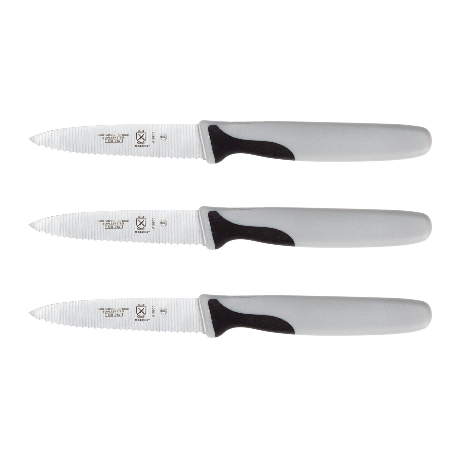 Mercer | Millennia 3 Piece Slim Paring Knife Set, Serrated, 3", Grey