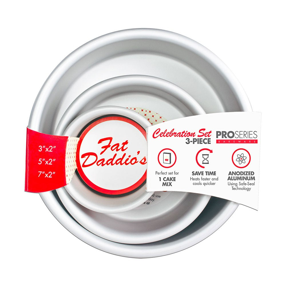 Fat Daddio's | 3 Piece Round Cake Pan Set, 2" Deep, Anodized Aluminum - ChefEquipment.com