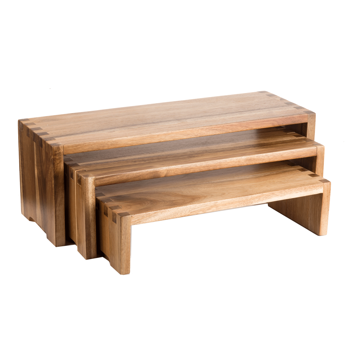 TableCraft Cascade Risers 3 Piece Nesting Display Risers, Acacia ...