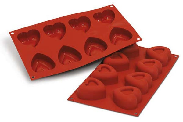 Silikomart | Heart Mold, 8 Wells, 2.4 oz, Red Silicone