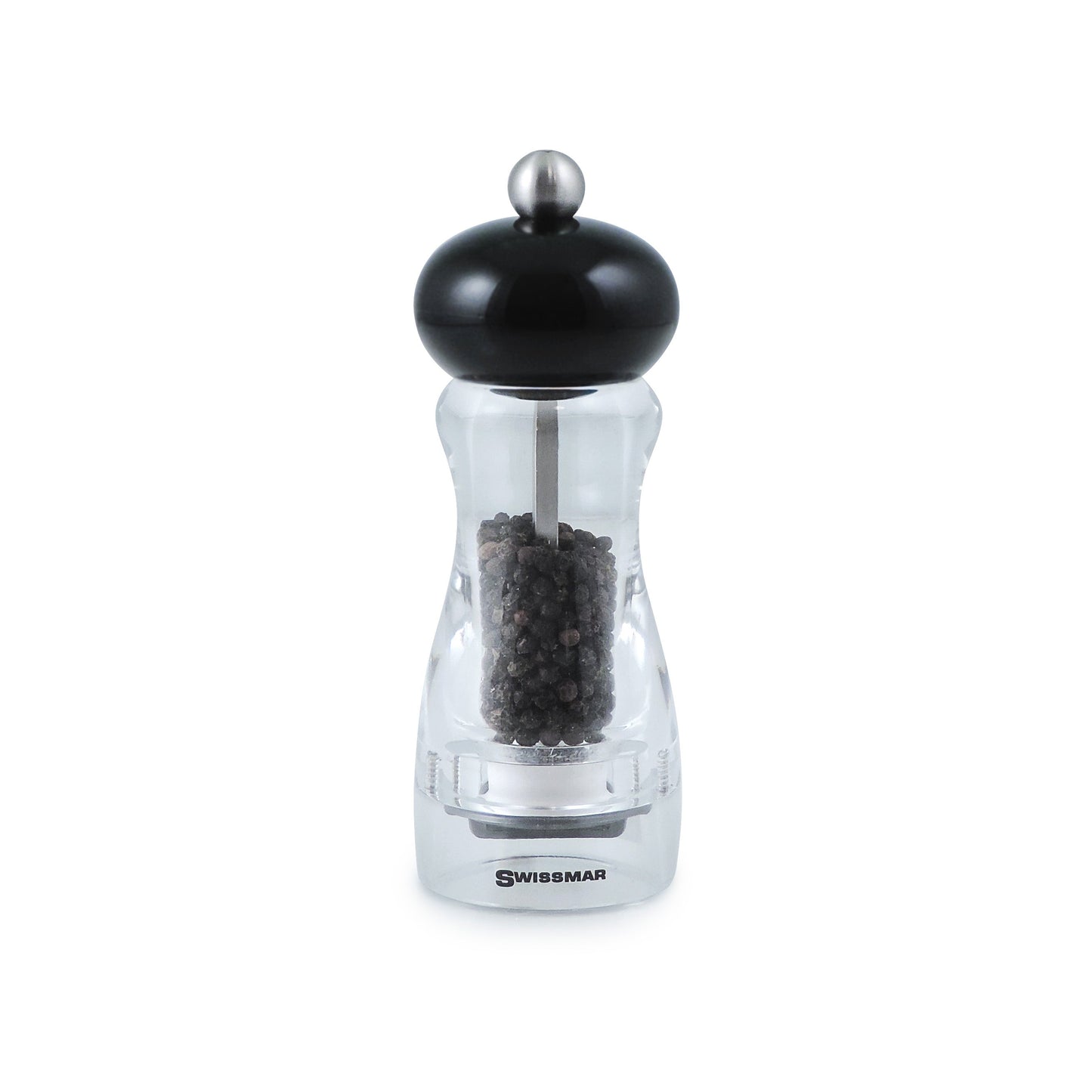 Swissmar | Andrea Pepper Mill, 6", Clear Acrylic w Black Glossy Top, FINAL SALE