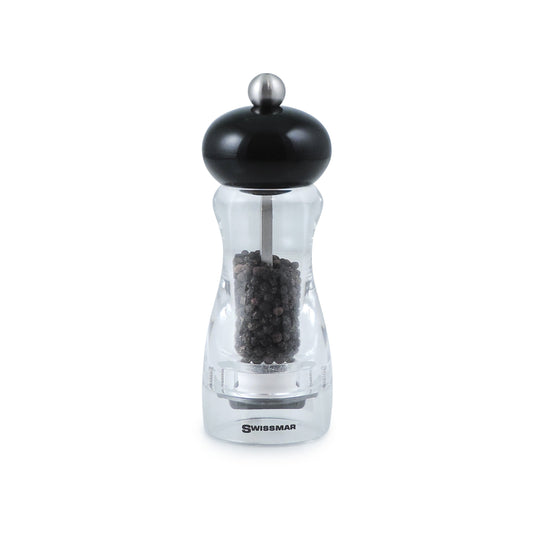 Swissmar | Andrea Pepper Mill, 6", Clear Acrylic w Black Glossy Top, FINAL SALE