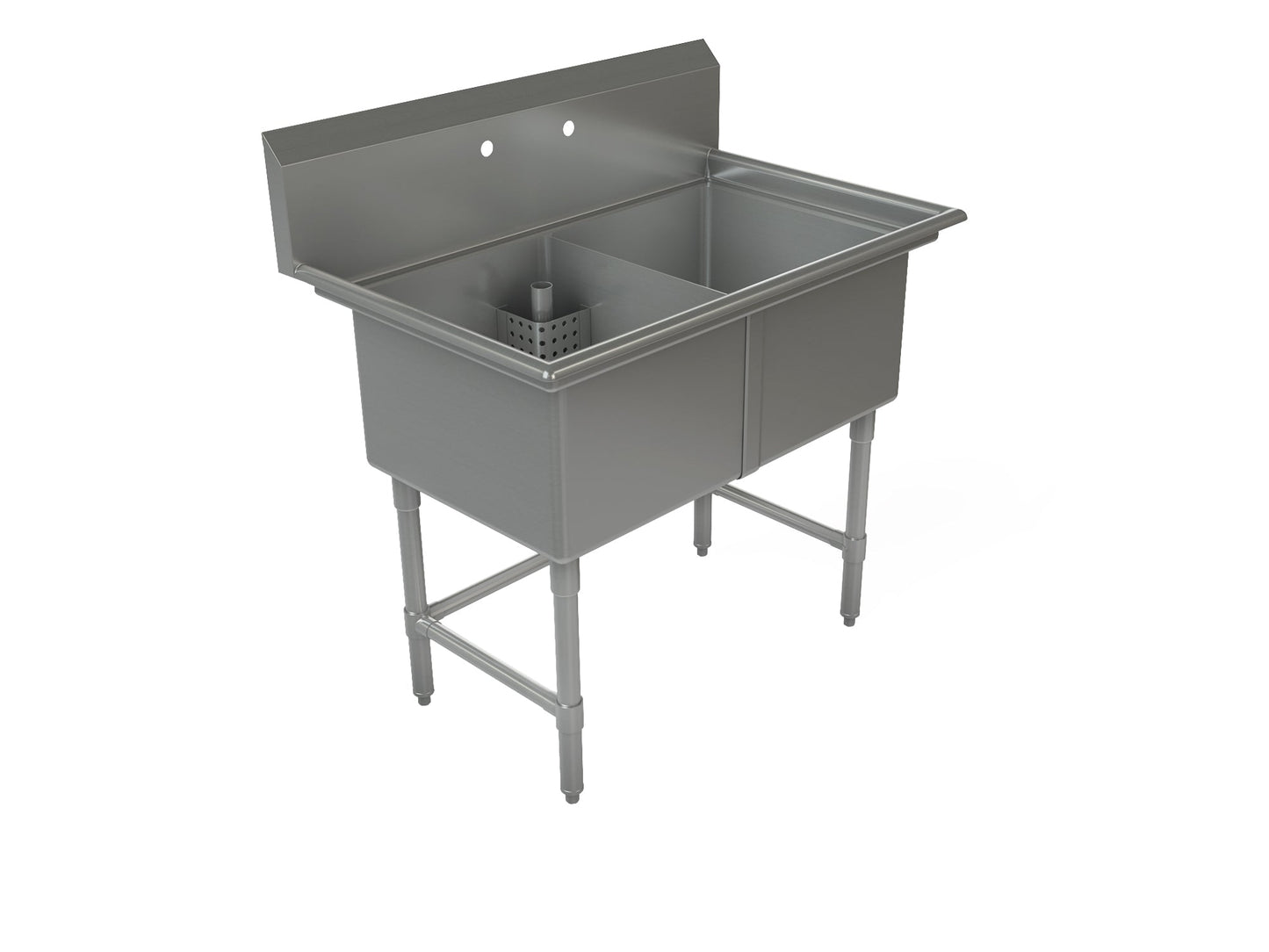 Tarrison | Double Compartment Corner Drain Sink,  21" x 18" x 13" Bowl Size, Stainless Steel