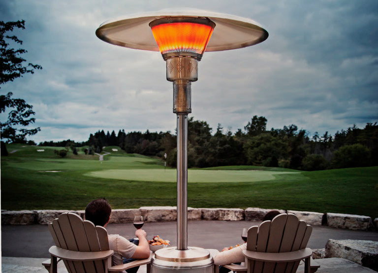 Crown Verity | Chauffe-terrasse portatif à dôme avec réflecteur, propane, fini veiné argenté