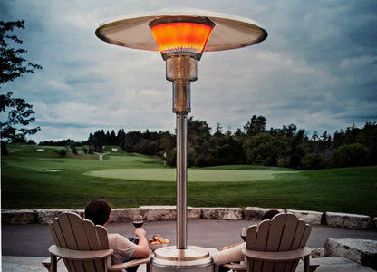 Crown Verity | Chauffe-terrasse portatif à dôme avec réflecteur, propane, fini veiné argenté