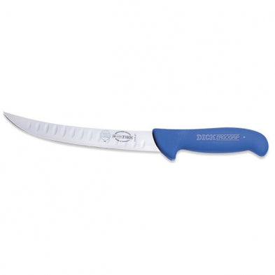 F. Dick | ErgoGrip Curved Butcher Knife, 10", Kullenschliff Edge, Blue