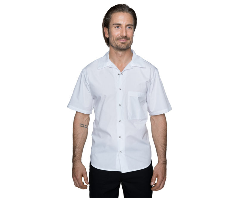 Blackwood | Dishwasher Shirt with Snap Closure, Poly Cotton, White, Medium, FINAL SALE